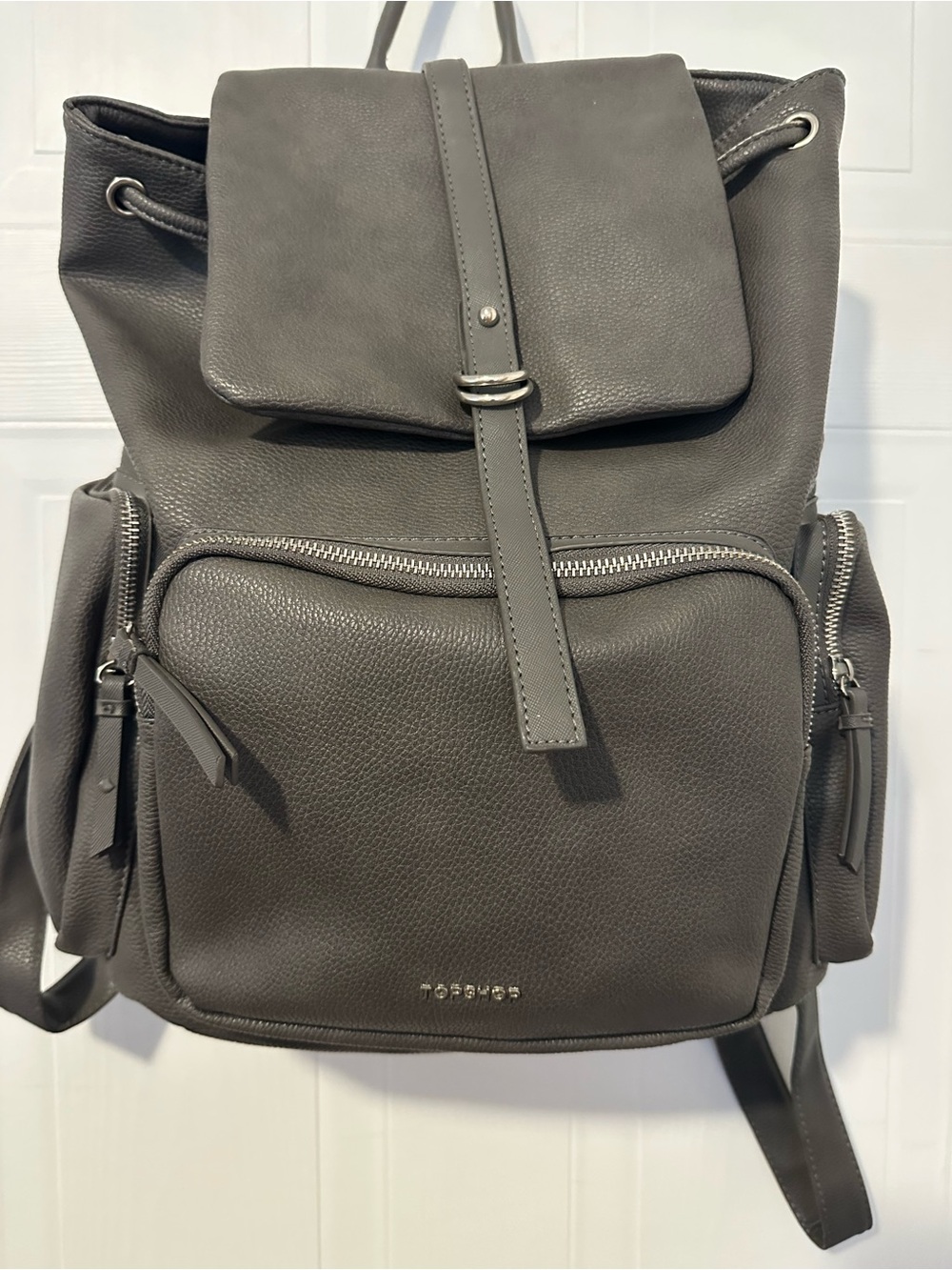 TOPSHOP Faux Leather Backpack in Gray